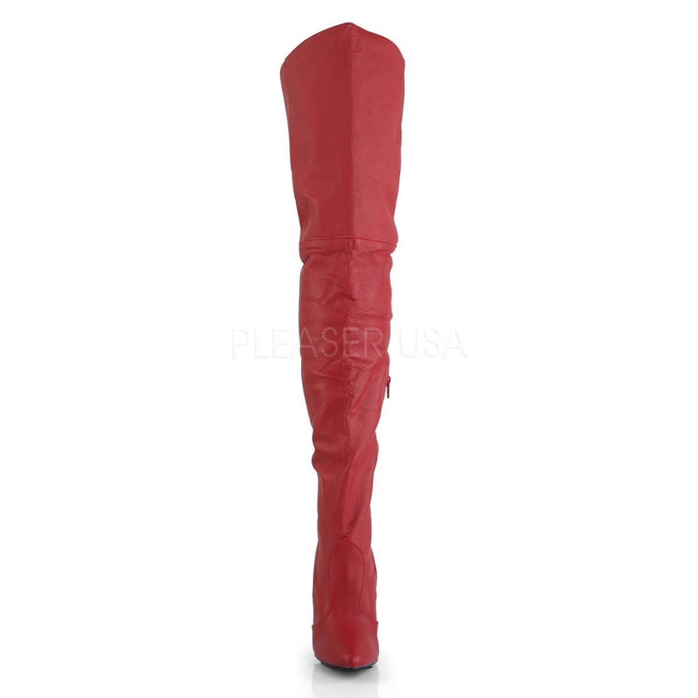 Red thigh high spike heal leather boots fetish - Picture 2 of 6